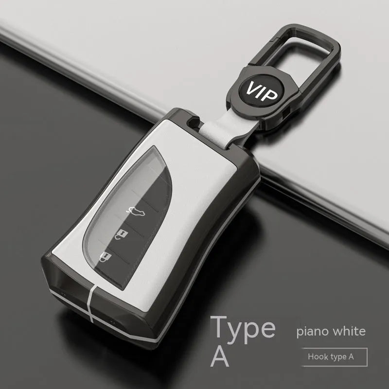 Zinc alloy TPU car key case cover in multiple colours including black, white, brown, blue, and green.