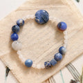 Hand-woven natural stone bracelet with blue point and black hair crystal agate beads