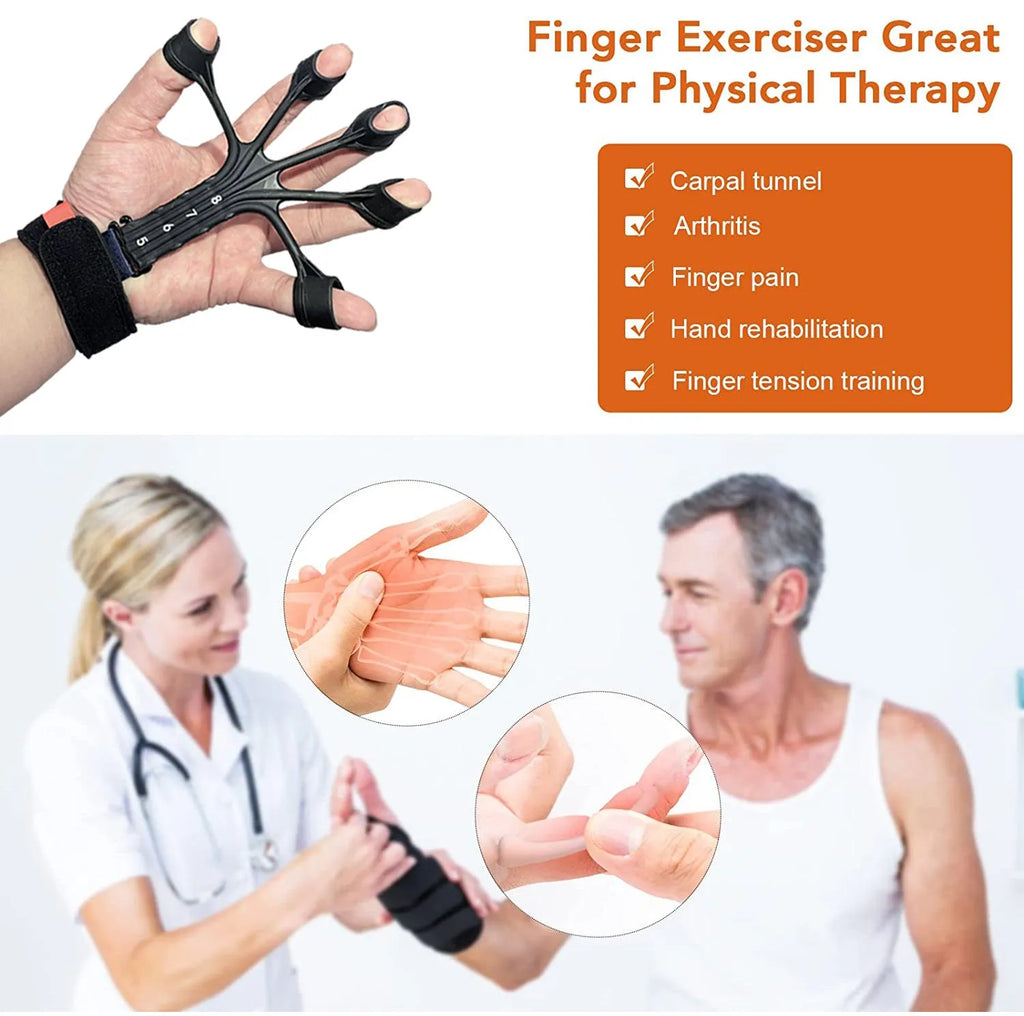 Silicone finger flexion and extension trainer with adjustable bands for rehabilitation and abdominal tensioning