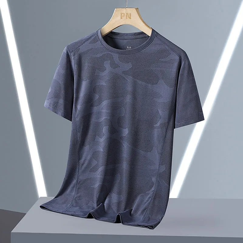 Men's loose-fit camouflage pattern summer top in quick-dry nylon, shown in Army Green.