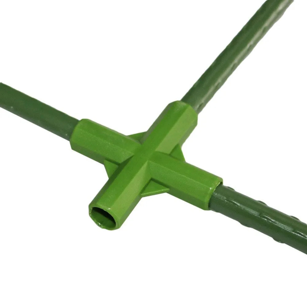 White PP plastic 3-way and 4-way plant support connectors for 11mm garden stakes.