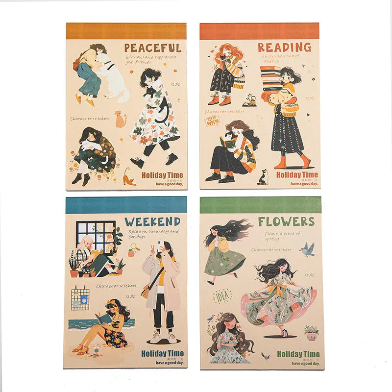 Beautiful Day double material sticker book featuring retro character and landscape printed designs on a flat surface