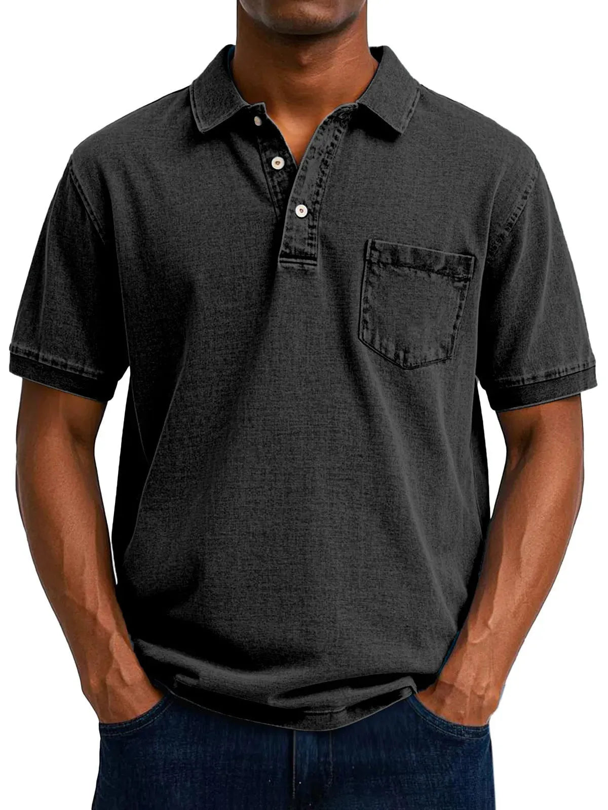 Man wearing a plus size printed short sleeve cardigan shirt in a loose Korean style fit.