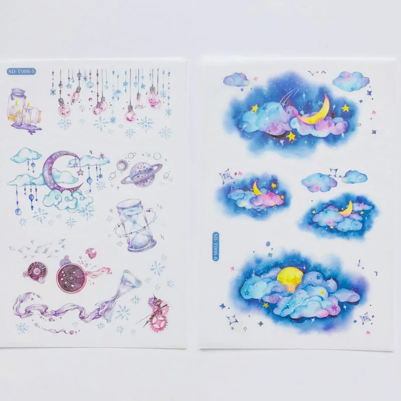 Abu Japanese paper sticker set with fantasy stars design measuring 10.5 by 14.1 centimetres