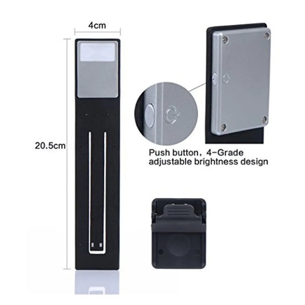 LEDGLE black USB rechargeable flexible clip LED book light with frosted panel and silicone arm on an e-reader