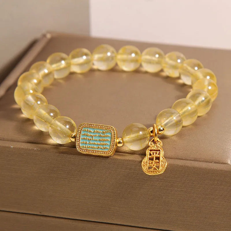 Women's natural yellow citrine crystal bracelet with rhinestone detailing