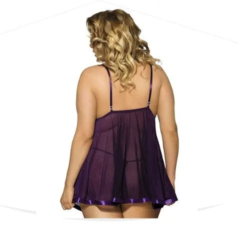 Women's purple lace and mesh sleepdress lingerie, size 6XL, on a hanger.
