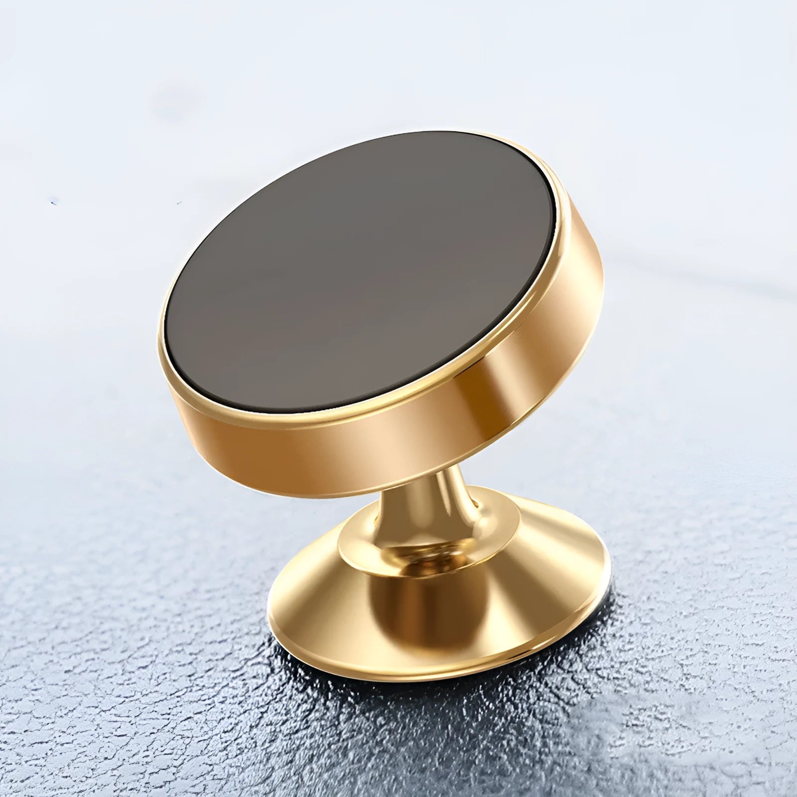 Aluminium alloy magnetic car phone holder in black, gold, or silver colour with CD texture finish