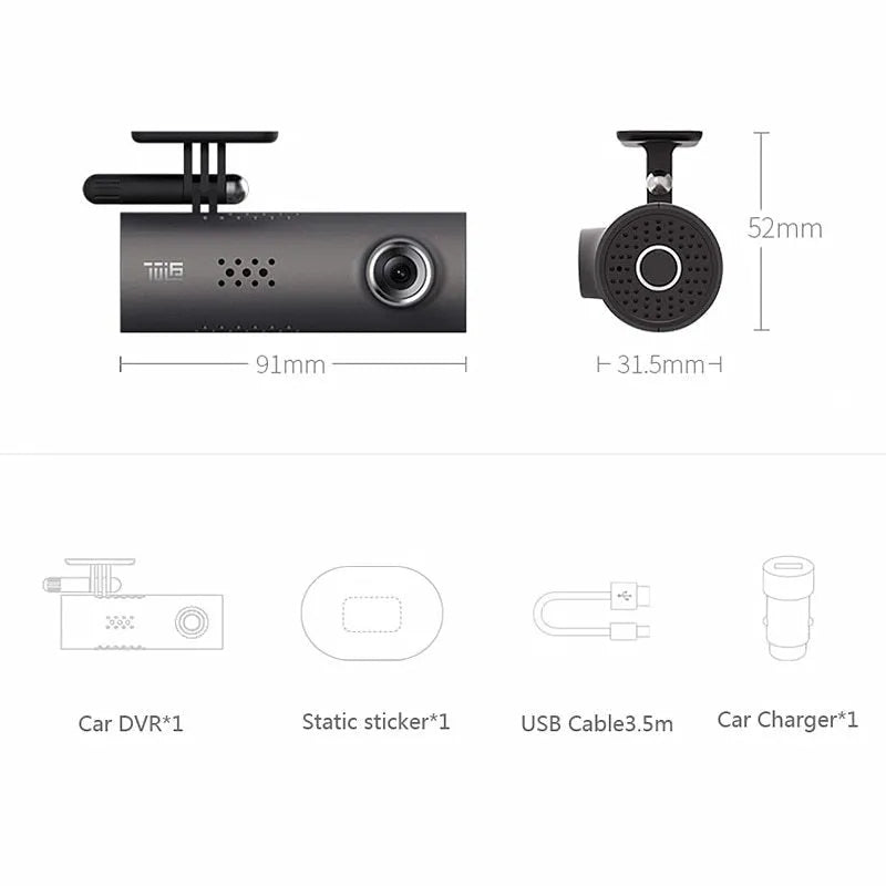 Car dash smart WiFi DVR 130 degree wide-angle 1080P FHD camera with voice control and magnetic mount