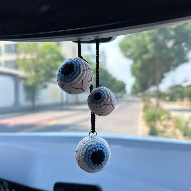 Polyester plush hand-woven cartoon automobile hanging ornament showing Halloween bat and ghost designs.