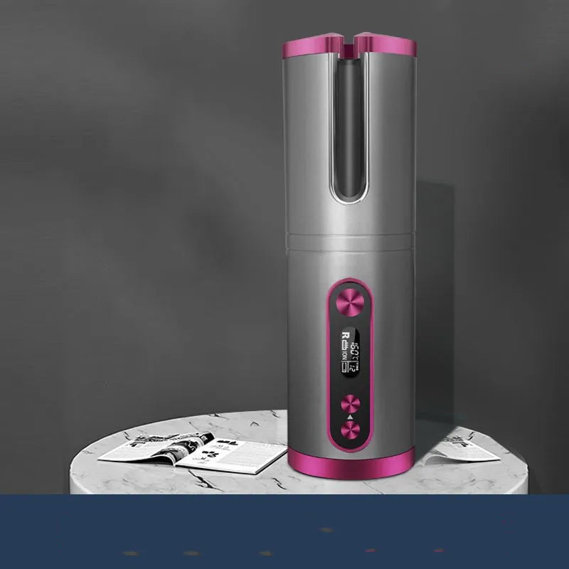 Wireless automatic curling iron with tourmaline ceramic barrel in black colour with dual batteries