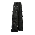 Men's black cotton loose-fitting wide-leg trousers with mid waist design