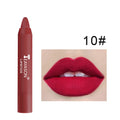 Matte rotating lipstick pen with 12 colour shades in compact 1.8 x 1.8 x 11 cm packaging