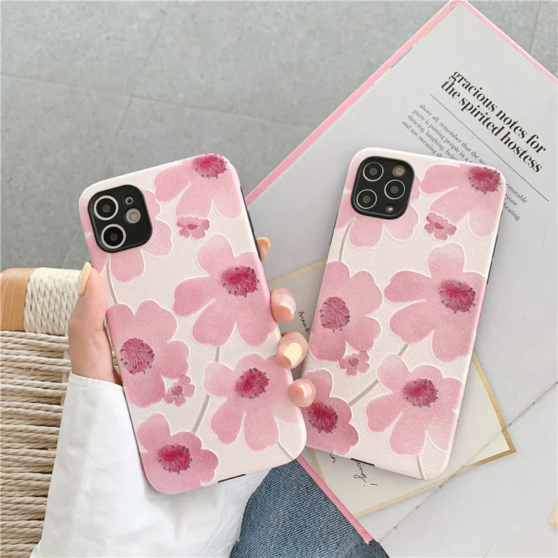 Pink soft rubber iPhone case with Japanese Korean style design and lanyard hole