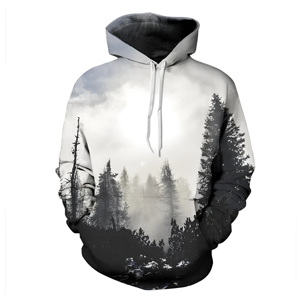 Winter Forest Hoodie pullover with drawstring long sleeves men's casual streetwear