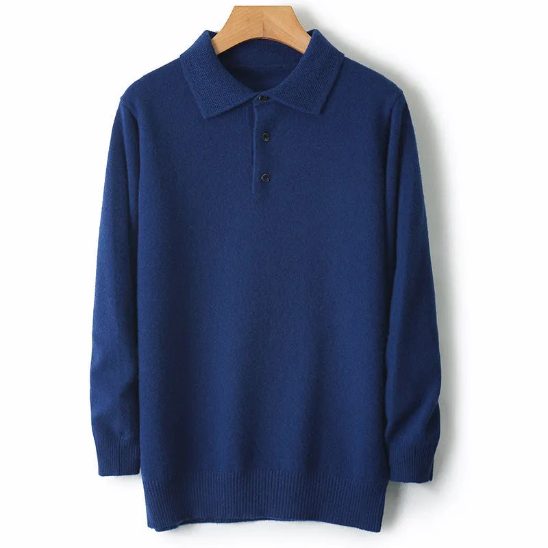 Men's wool polo collar pullover sweater in multiple colours with long sleeves