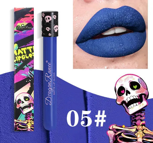Halloween metallic lip gloss in skull test tube packaging with waterproof formula