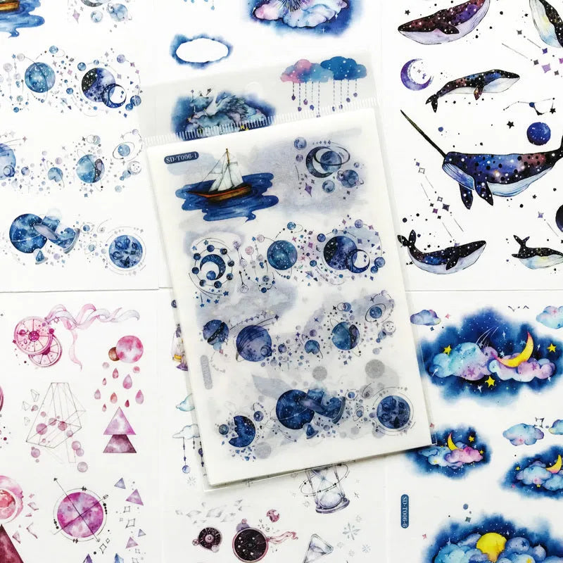 Abu Japanese paper sticker set with fantasy stars design measuring 10.5 by 14.1 centimetres