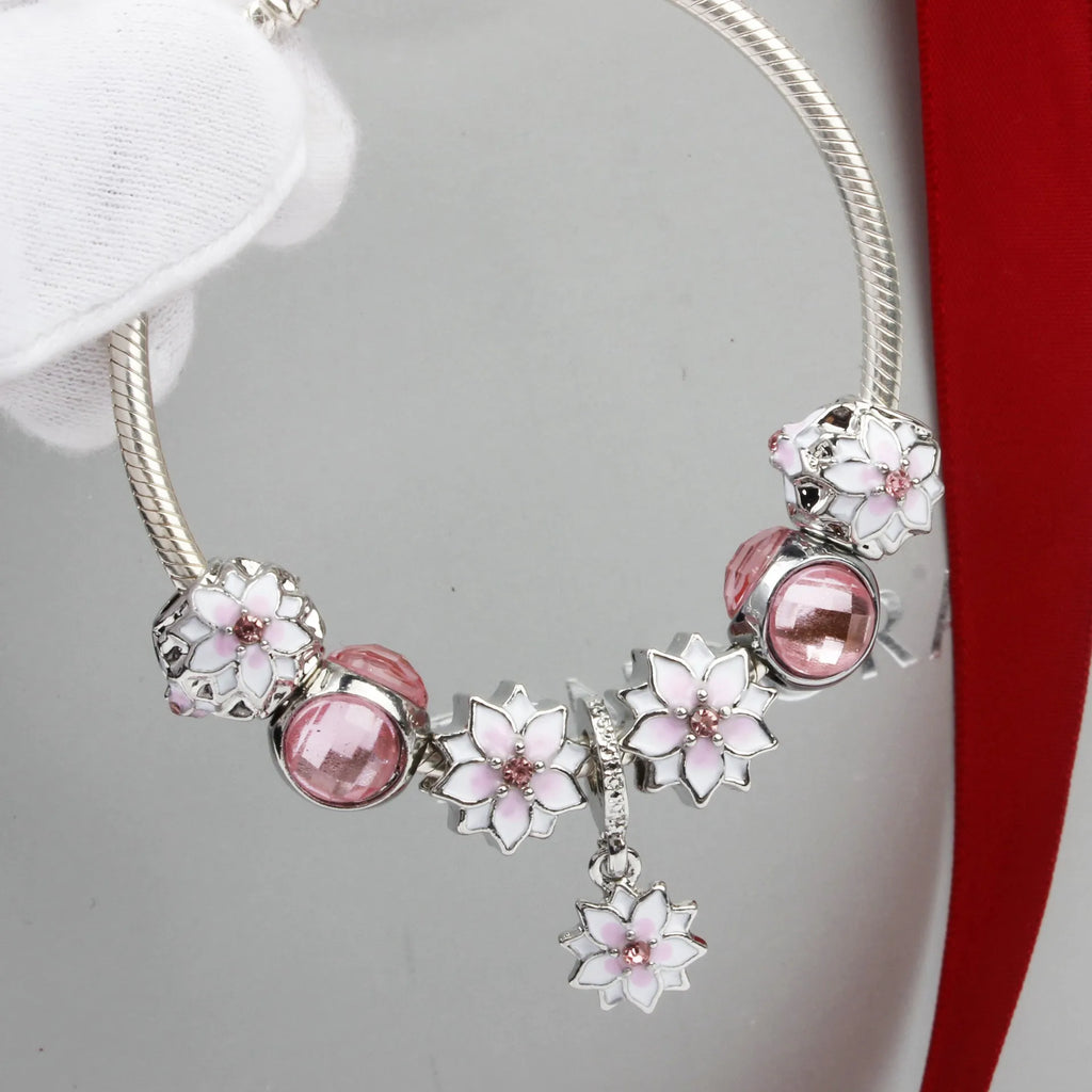 Magnolia flower alloy bracelet, unisex, available in 18cm, 19cm and 20cm sizes
