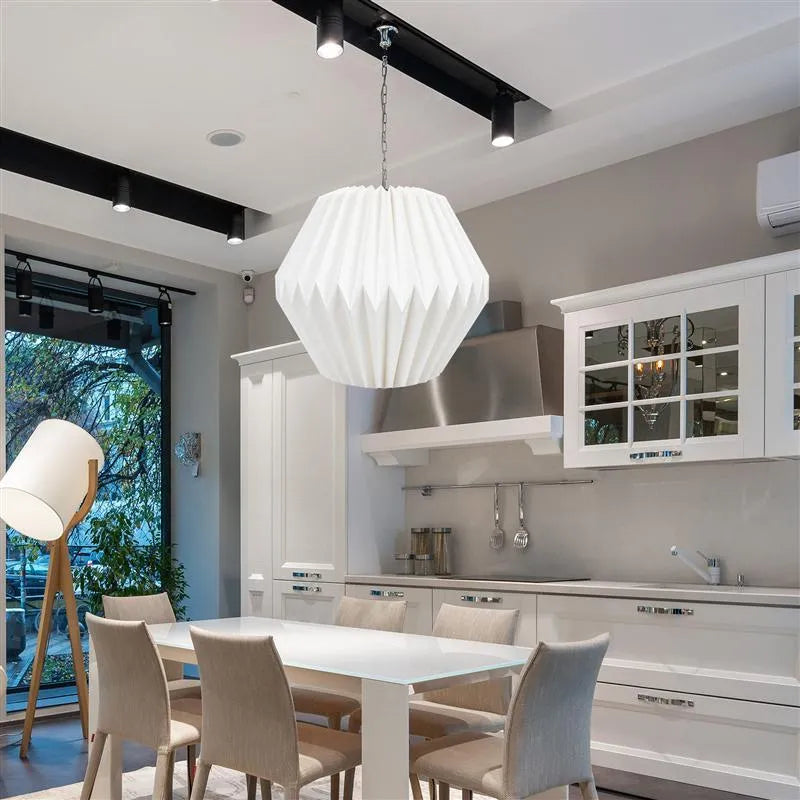 Paper origami pendant lamp shade in waist drum colour for minimalist lighting