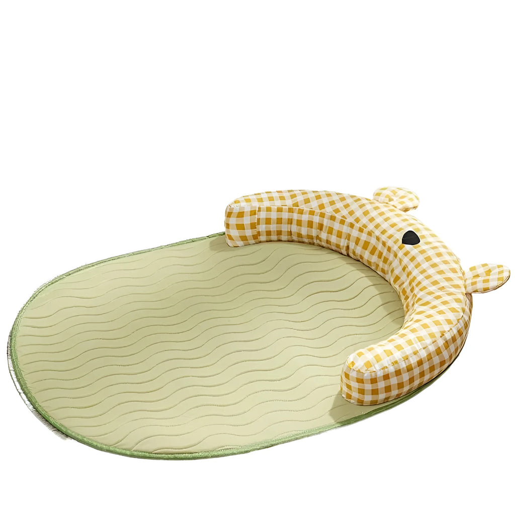 Green and yellow four-season universal dog mat and cat bed mattress in four sizes for summer cooling.