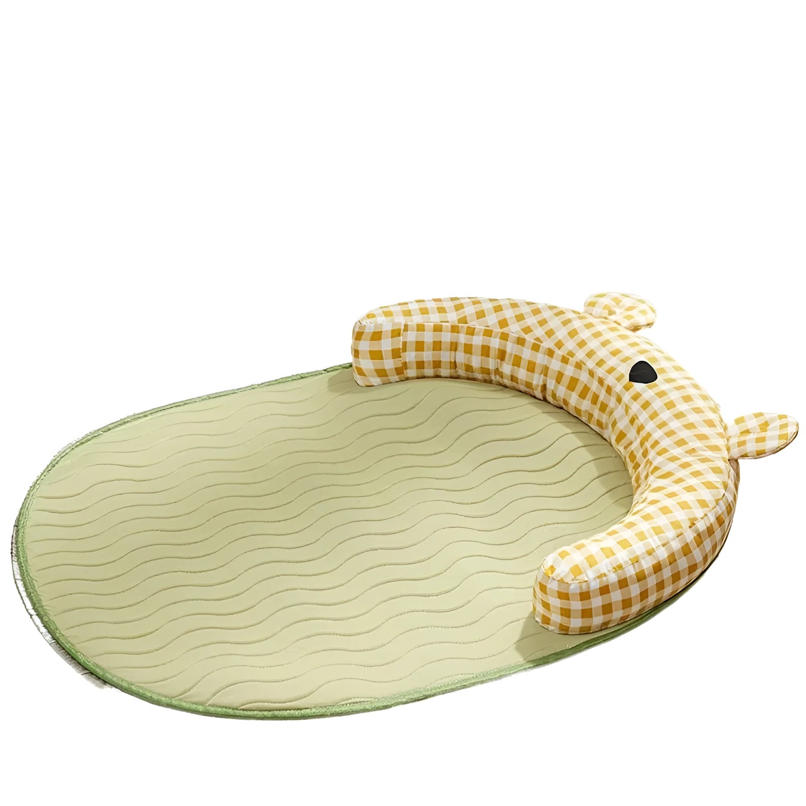 Green and yellow four-season universal dog mat and cat bed mattress in four sizes for summer cooling.