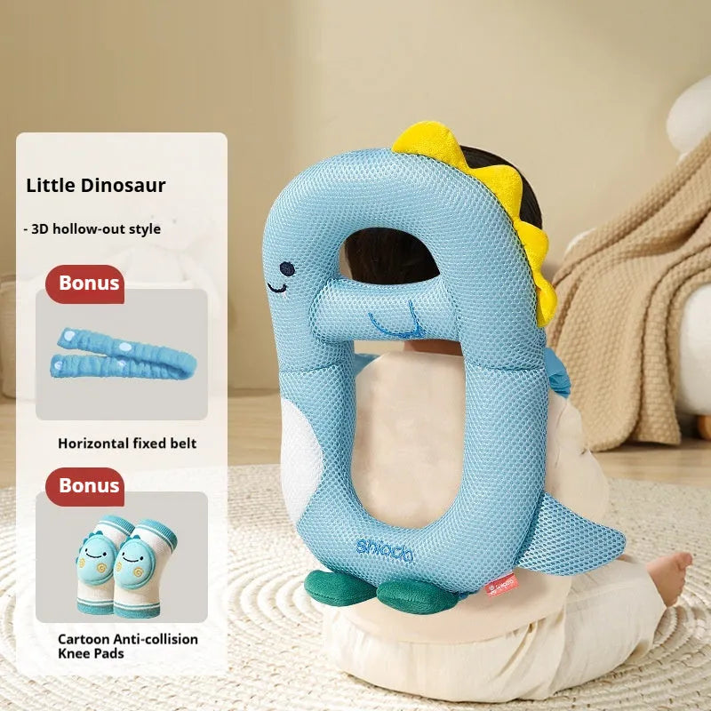 Baby anti-collision pillow and kneepad set in cartoon dinosaur, bee, rabbit, and chicken designs