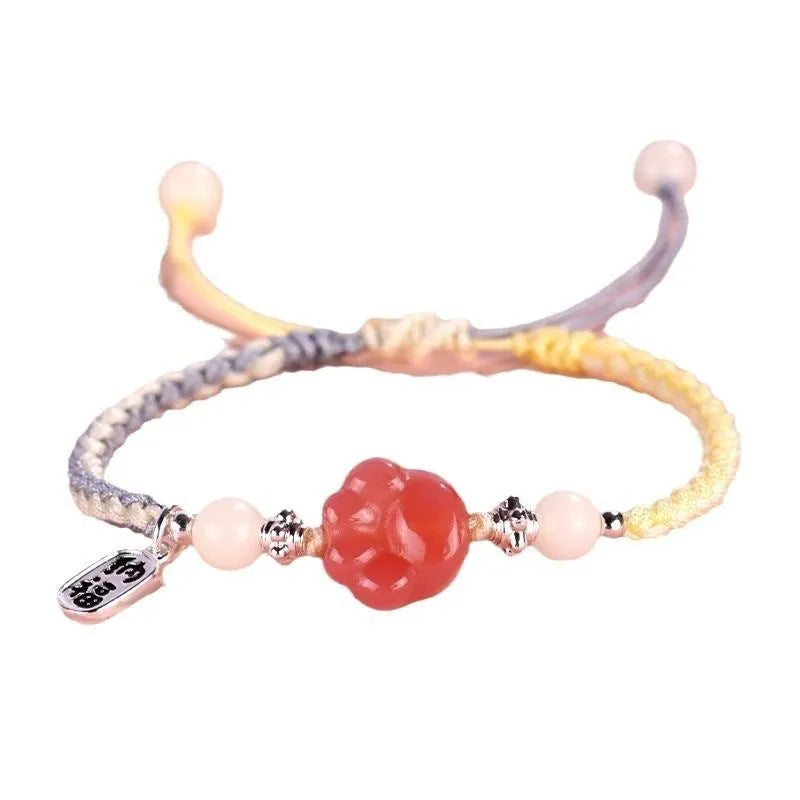 Red cat's paw woven bracelet handmade from glass and coloured glaze in pink or yellow couple style