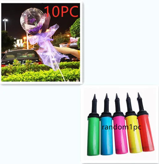 DIY LED luminous balloon rose bouquet set with transparent Bobo balls and LED lights on artificial flowers