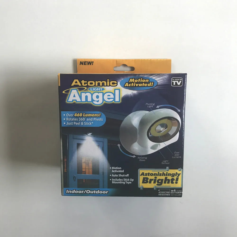 White Atomic Angel induction night light with ABS plastic housing and decorative angel design