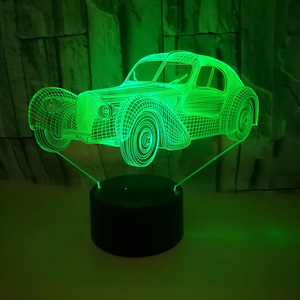 Car USB 3D night light classic car 3D lighting with seven colour modes and remote control on dashboard