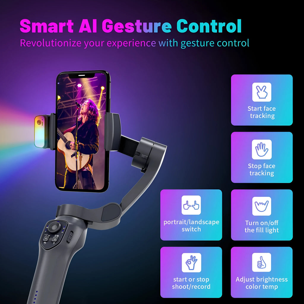 RK series foldable handheld phone gimbal stabiliser in gun colour with USB charging port