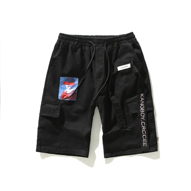 Men hip hop casual loose fit cotton shorts with letter print in black colour