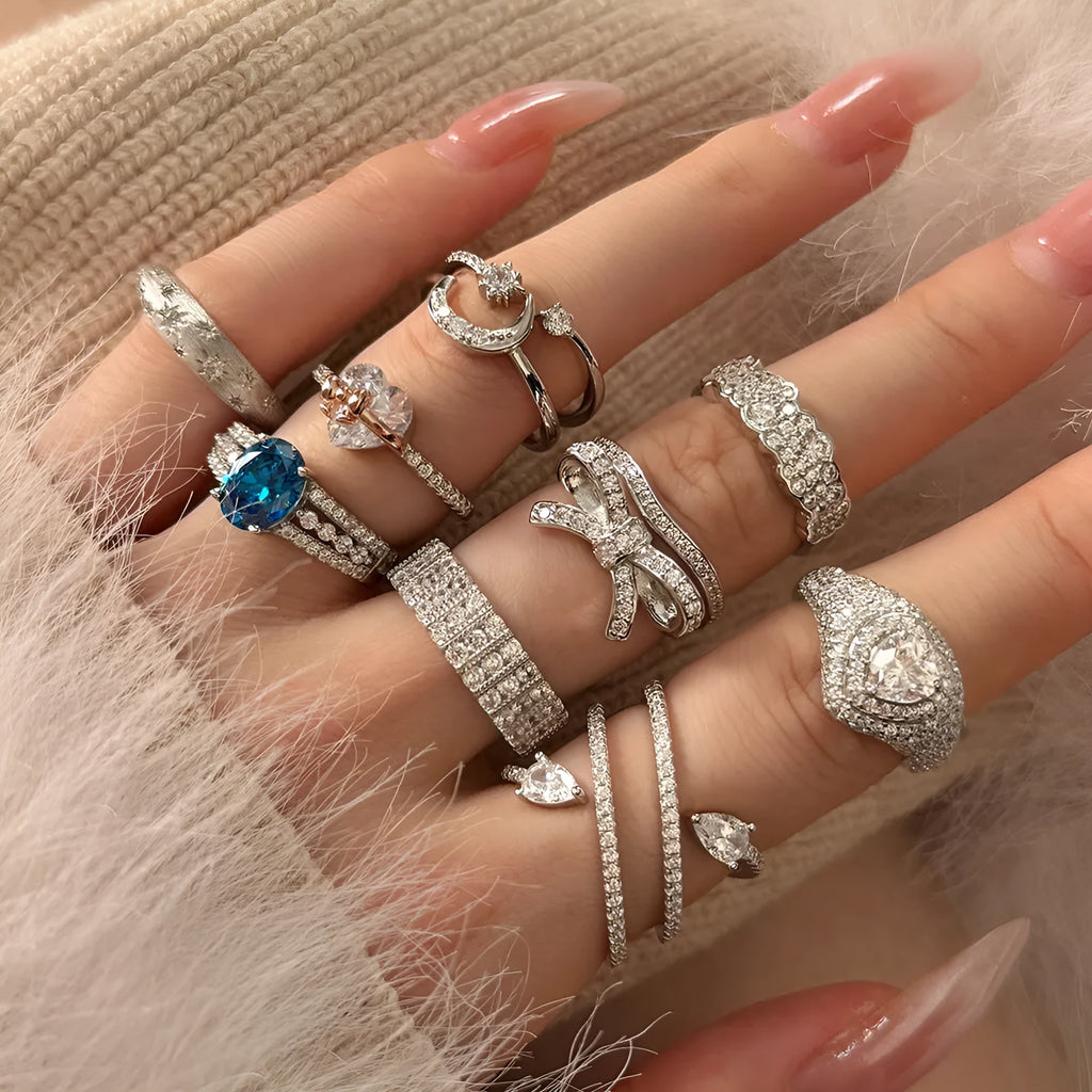 S925 sterling silver ring for women with bow and love-heart design, platinum finish, size No. 7