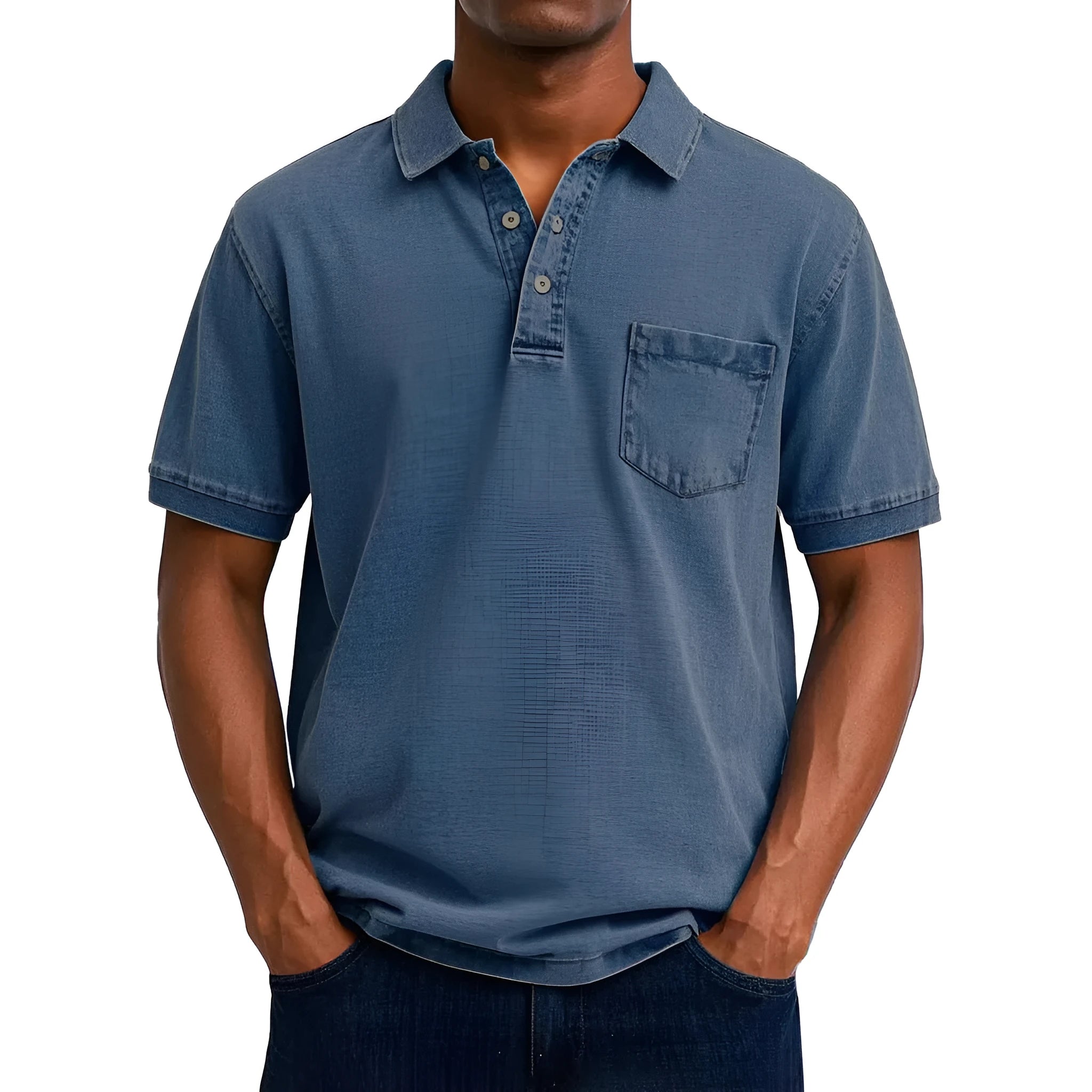 Man wearing a plus size printed short sleeve cardigan shirt in a loose Korean style fit.