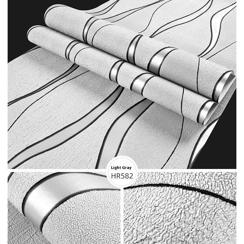 Curve Stripe textured 3D wallpaper roll with thick deerskin velvet surface in dark brown.