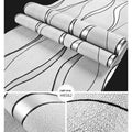Curve Stripe textured 3D wallpaper roll with thick deerskin velvet surface in dark brown.