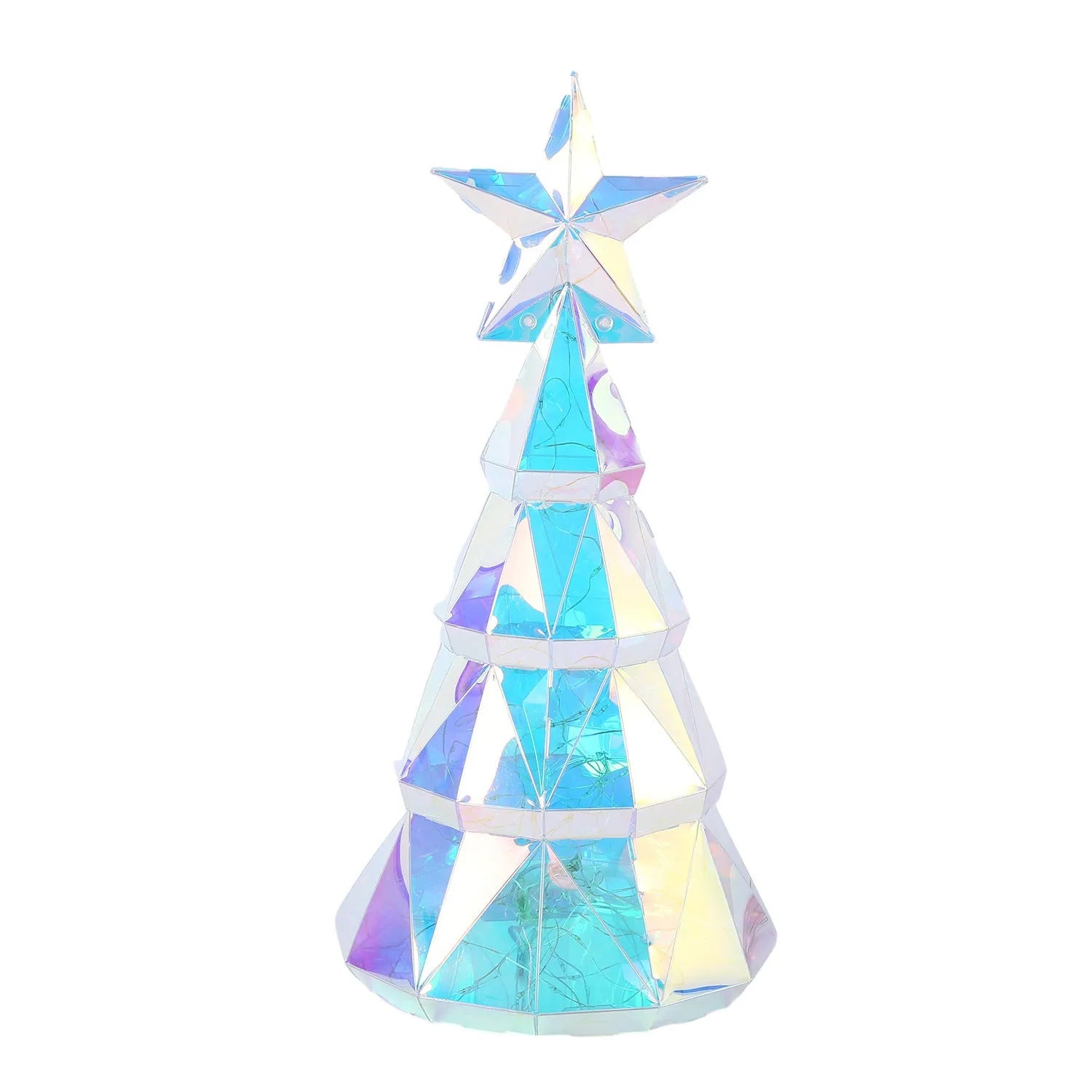 Colourful cartoon-style Christmas tree light made of PET, dimensions 14.5 by 4.8 by 20cm.