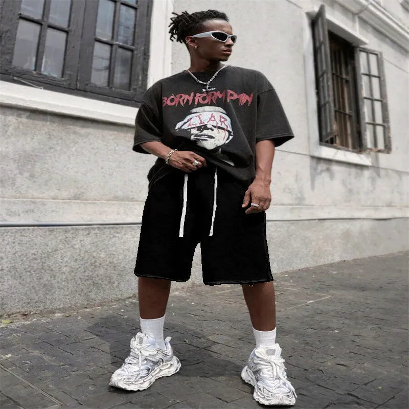 Men's straight-leg hip-hop trousers in polyester available in black, light grey or green colours