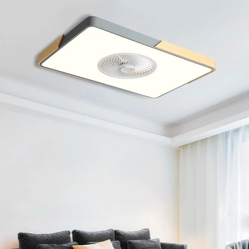 Nordic ceiling fan lamp with light and solid wood base in rectangular, round, and square designs