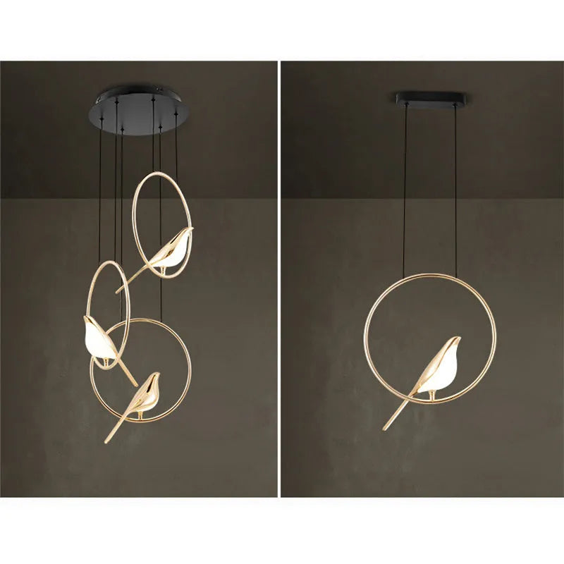 Modern minimalist magpie bird design chandelier with long 150cm drop and single LED light head
