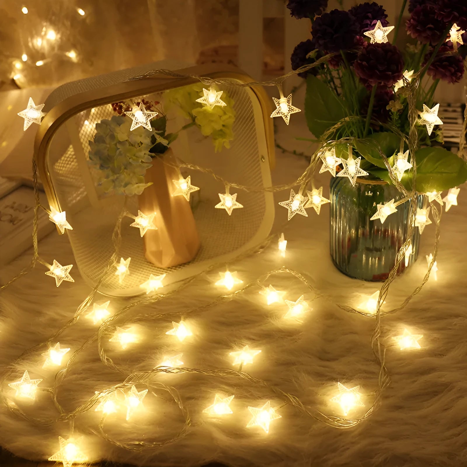 3 metre LED star light string with 20 warm white glass bulbs for outdoor holiday decoration