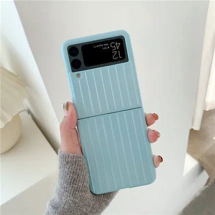 Ultra-thin solid colour flip phone case for Samsung Z Flip3 in black, shown open.