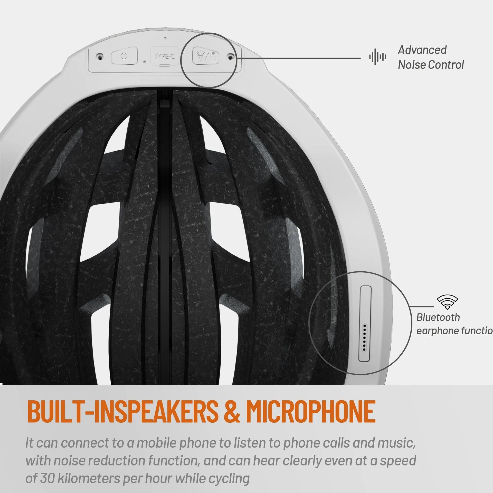 Black and grey adult cycling smart helmet with integrated red LED safety light on the rear.