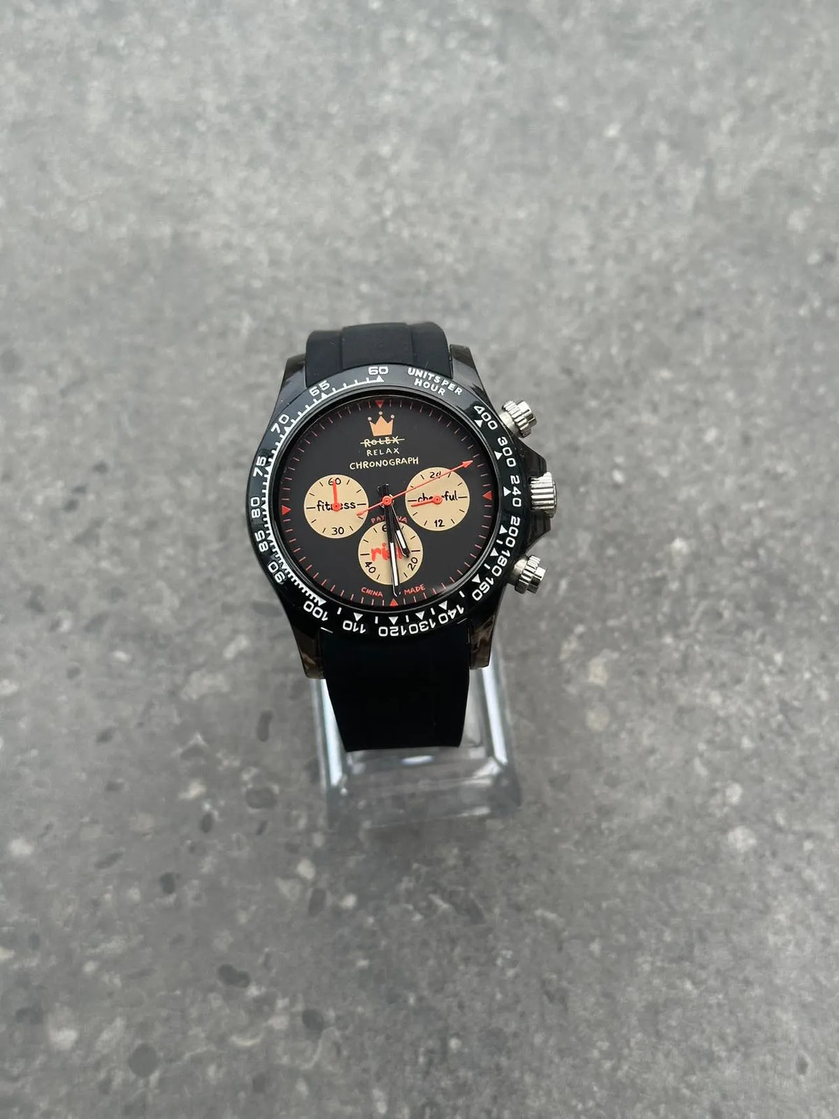 Panda Palette chronograph watch with steel strap, 36mm dial, black or white colour option