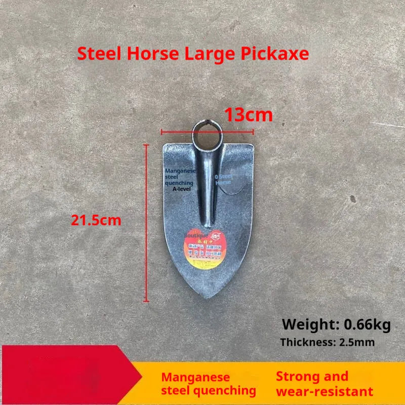Agricultural pointed hoe with a steel horse tip and flat hoe blade for soil breaking