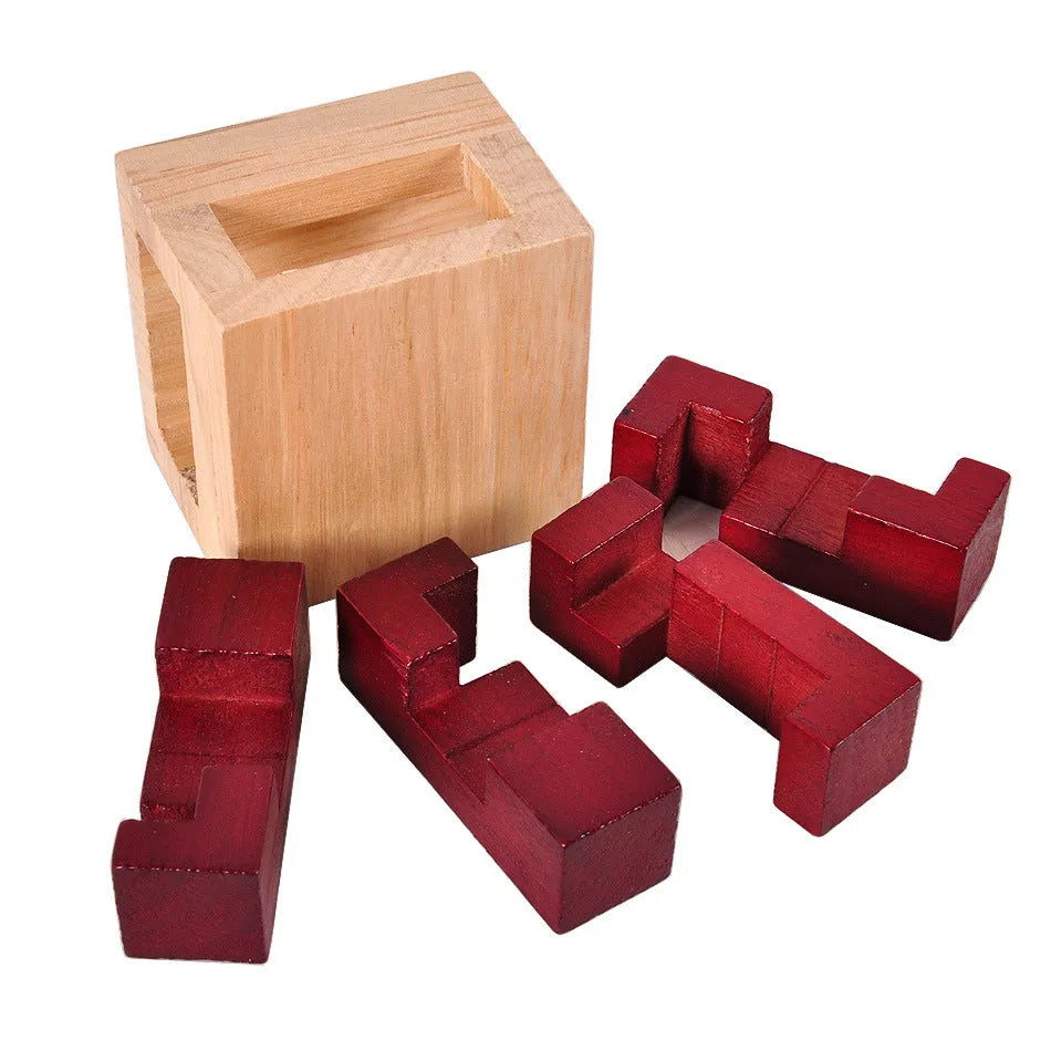 Wooden Kongming lock educational toy for adults in Colour A size 7x7x5.5cm