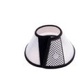 Transparent PP pet cleaning ring collar with adjustable Velcro, shown in size options for 9-46cm necks