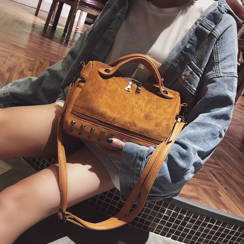 Soft PU leather women's tote shoulder bag in grey with a metal zip.