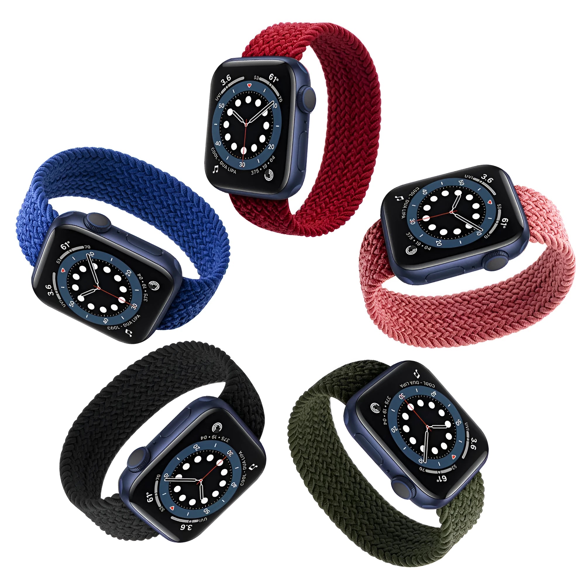 Nylon woven elastic Apple Watch strap with plastic head connector in army green colour.